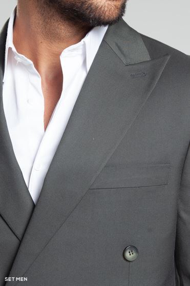 کت تک مردانه دبل برست یقه بلیزر نیم آستر شش دکمه دوچاک