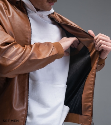 کاپشن چرم آستین کشبافت