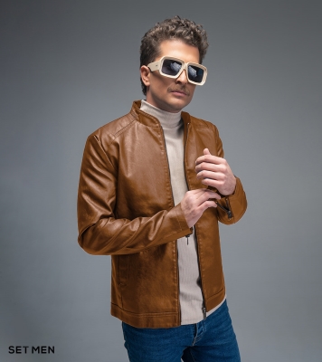 کاپشن چرم آستین زیپ دار