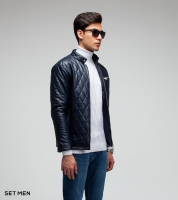 کاپشن چرم لوزی جیب زیپ دار