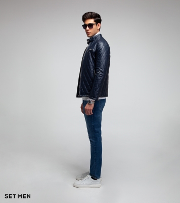 کاپشن چرم لوزی جیب زیپ دار