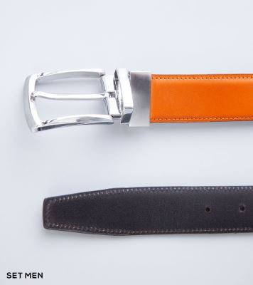 کمربند چرم طبیعی دورو سگک چرخشی