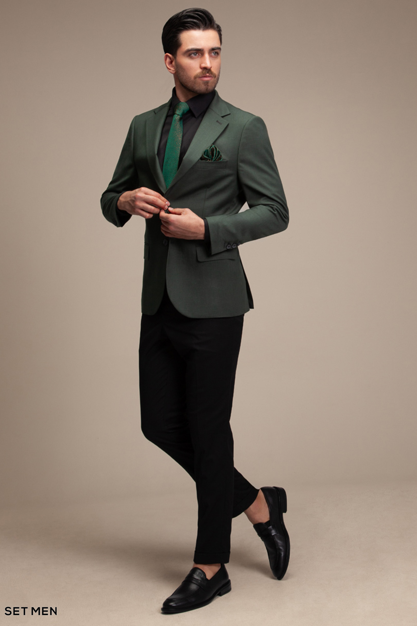 کت تک مردانه یقه انگلیسی نیم آستر دو دکمه دو چاک