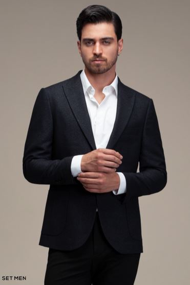 کت تک مردانه یقه بلیزر تک دکمه دوچاک