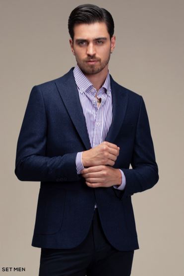 کت تک مردانه یقه بلیزر تک دکمه دوچاک