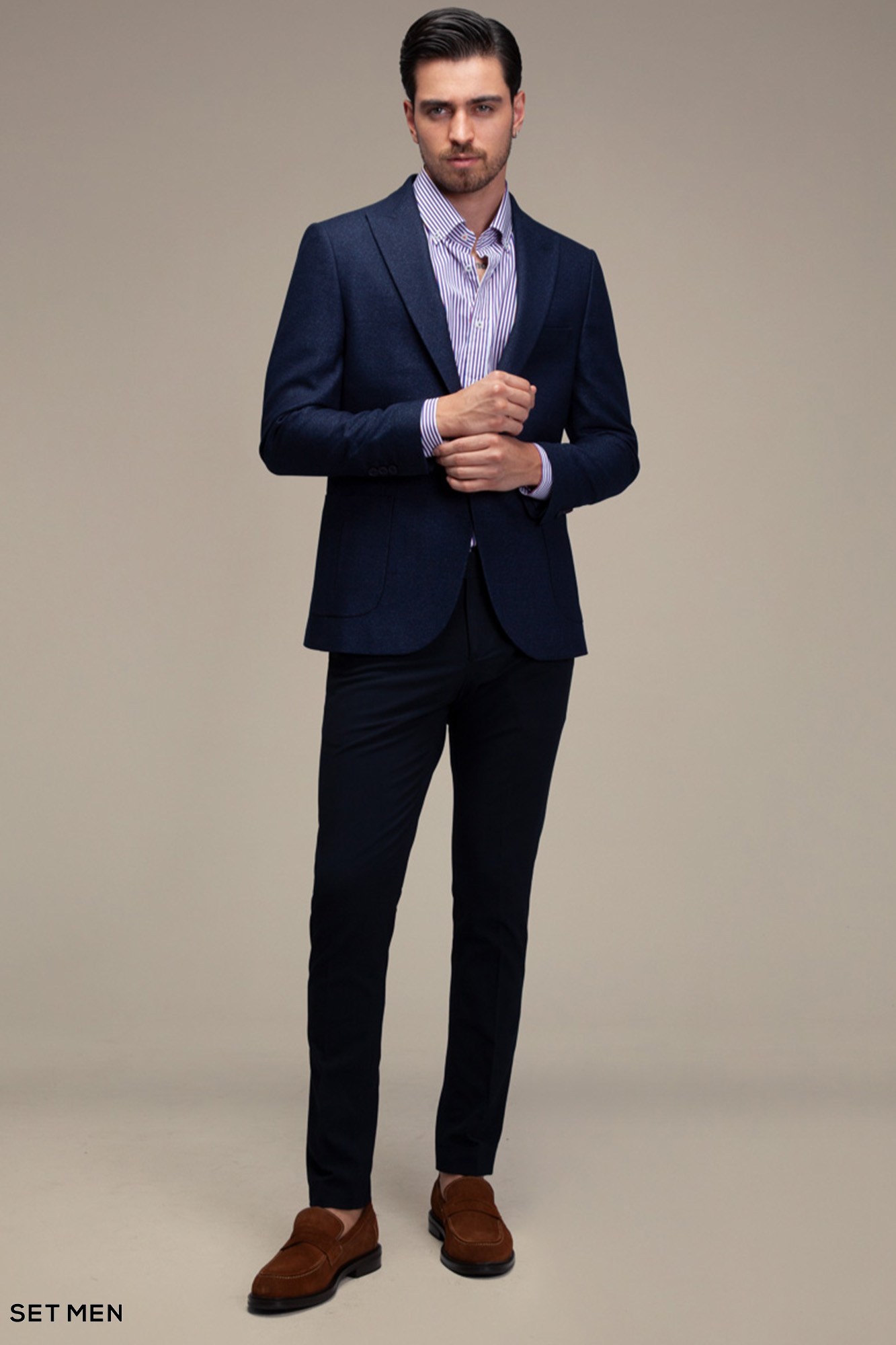 کت تک مردانه یقه بلیزر تک دکمه دوچاک