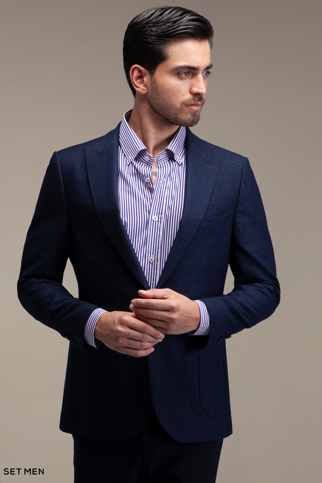 کت تک مردانه یقه بلیزر تک دکمه دوچاک