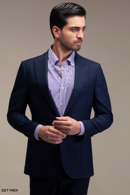 کت تک مردانه یقه بلیزر تک دکمه دوچاک