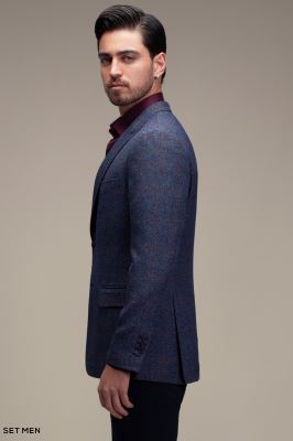 کت تک مردانه چهارخانه یقه بلیزر دودکمه دوچاک