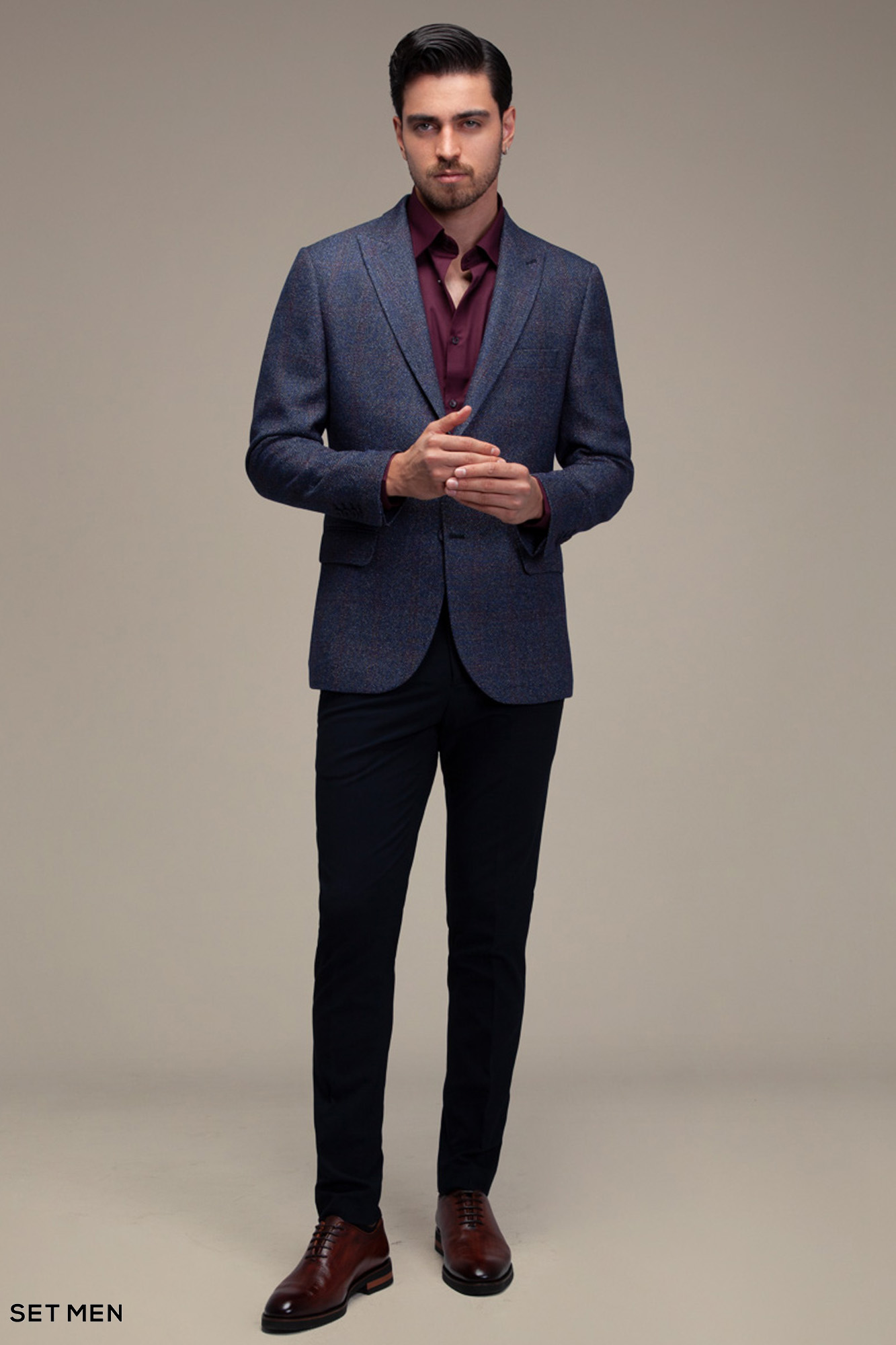 کت تک مردانه چهارخانه یقه بلیزر دودکمه دوچاک