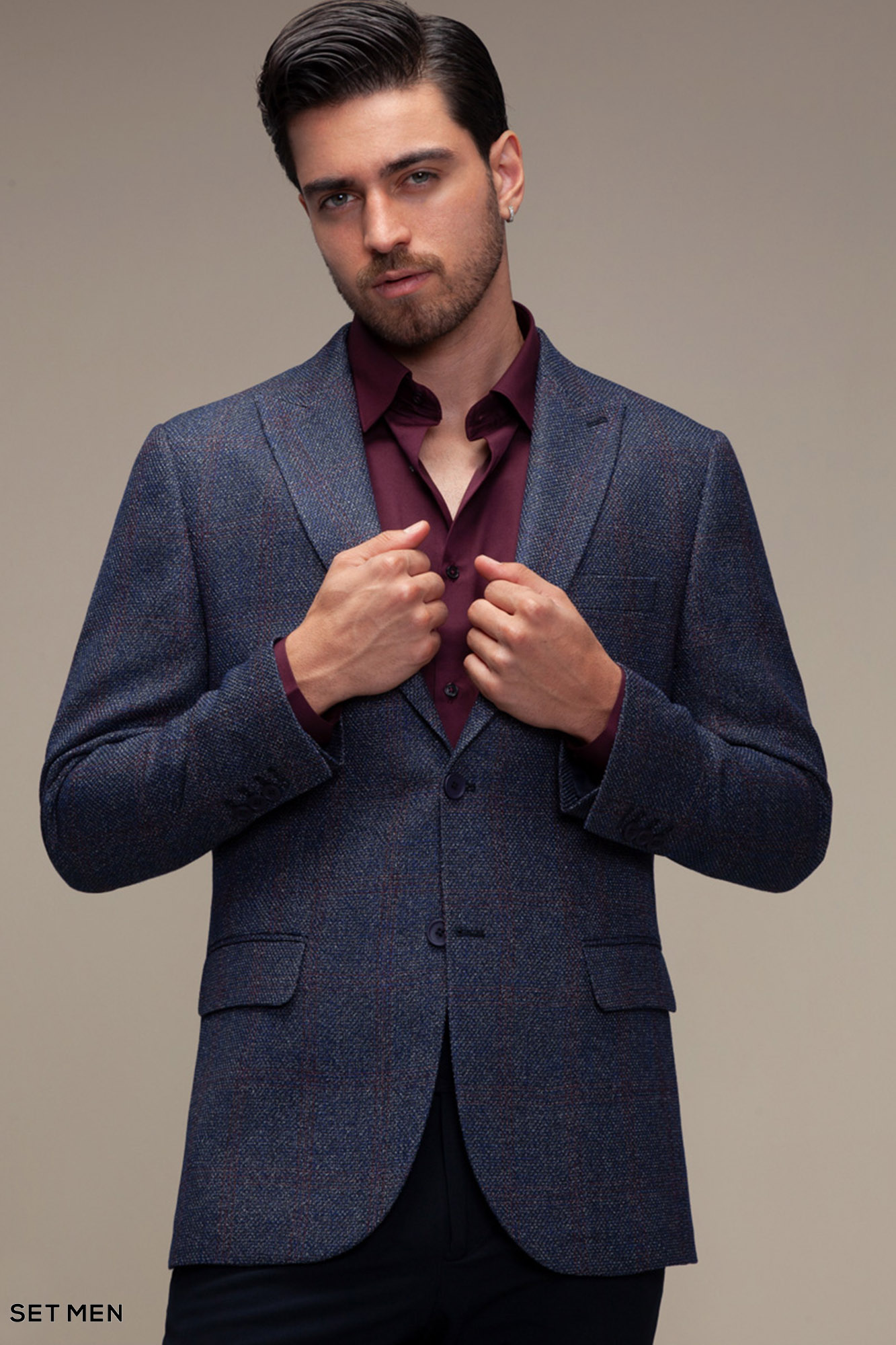 کت تک مردانه چهارخانه یقه بلیزر دودکمه دوچاک