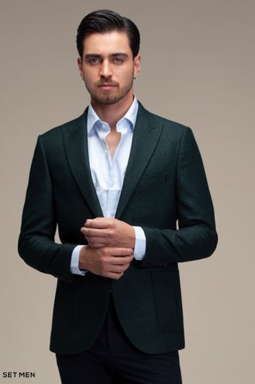 کت تک مردانه یقه بلیزر تک دکمه دوچاک