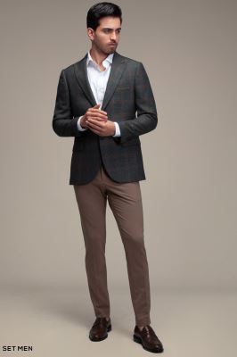 کت تک مردانه چهارخانه یقه بلیزر دودکمه دوچاک