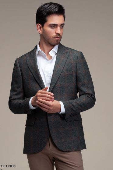 کت تک مردانه چهارخانه یقه بلیزر دودکمه دوچاک