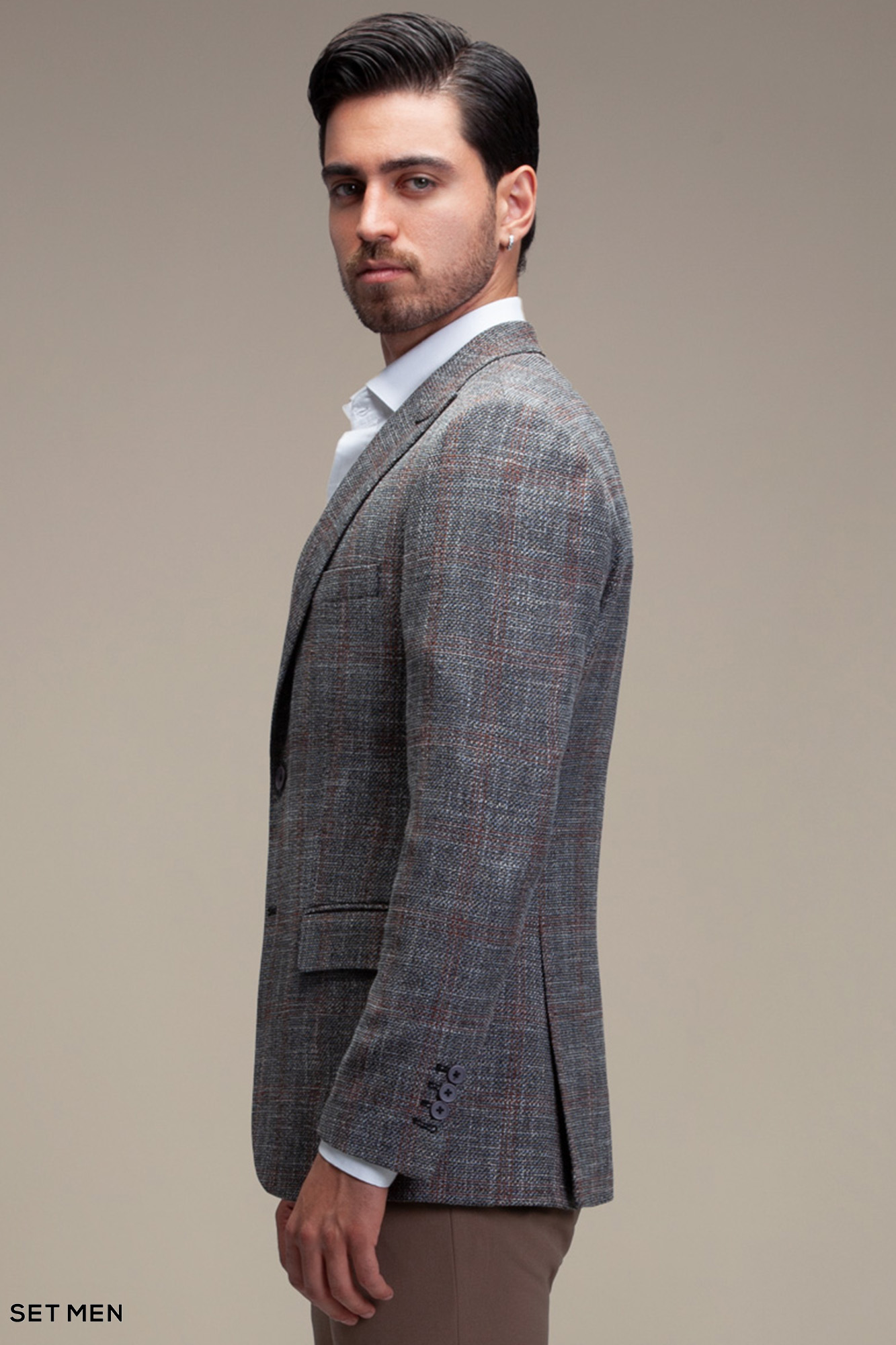 کت تک مردانه چهارخانه یقه بلیزر دودکمه دوچاک