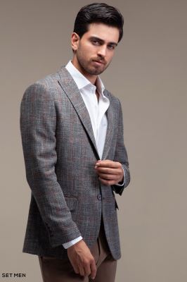 کت تک مردانه چهارخانه یقه بلیزر دودکمه دوچاک