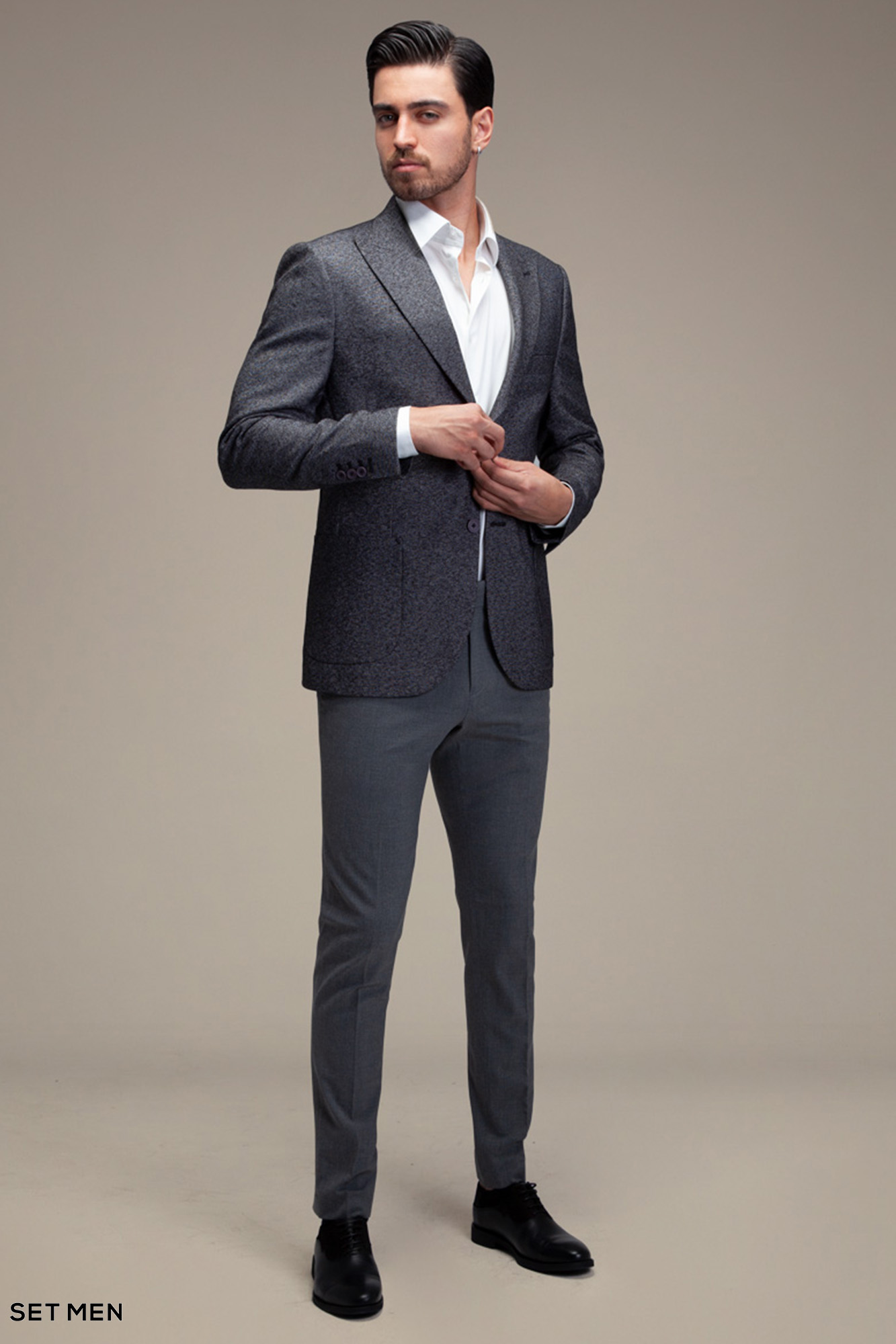 کت تک مردانه یقه بلیزر نیم آستر دودکمه دوچاک