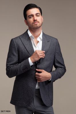 کت تک مردانه یقه بلیزر نیم آستر دودکمه دوچاک