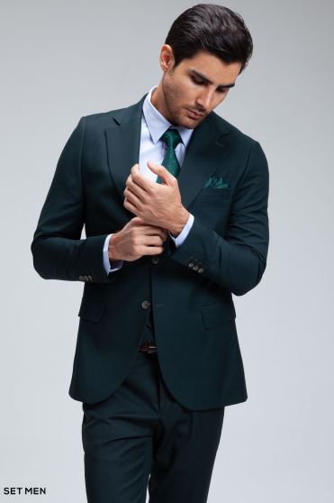 کت و شلوار مردانه سه تکه یقه بلیزر دو دکمه دو چاک