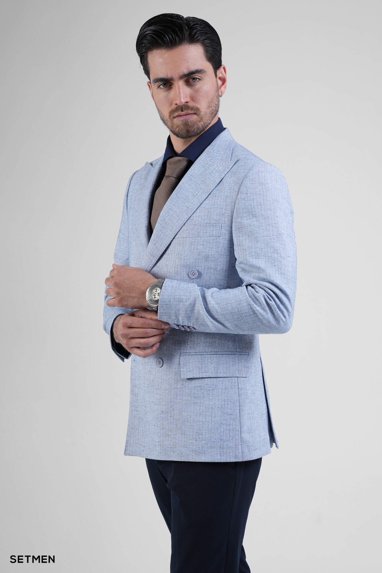 کت تک مردانه دبل برست لینن دیپلمات