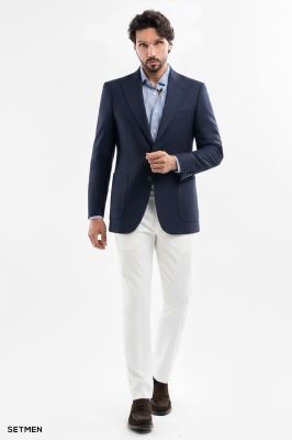 کت تک مردانه نیم آستر دو دکمه یقه ایتالیایی