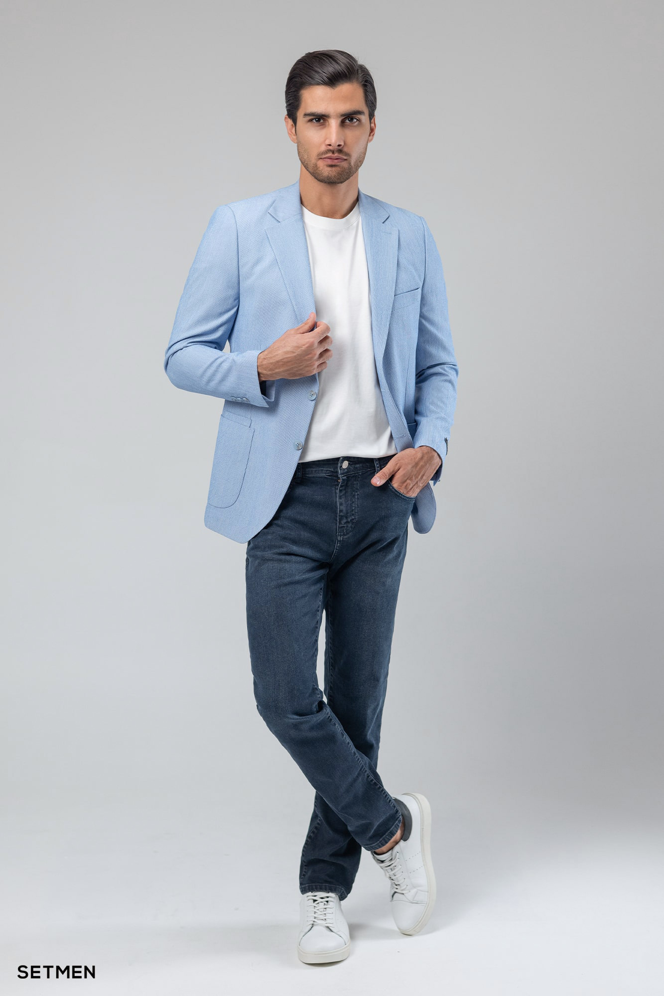 کت تک مردانه دودکمه نیم آستر پارچه GOFRE