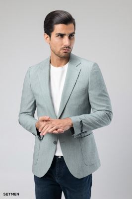 کت تک مردانه دودکمه نیم آستر پارچه GOFRE