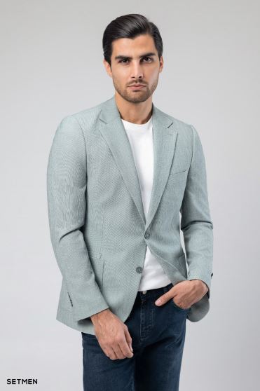 کت تک مردانه دودکمه نیم آستر پارچه GOFRE