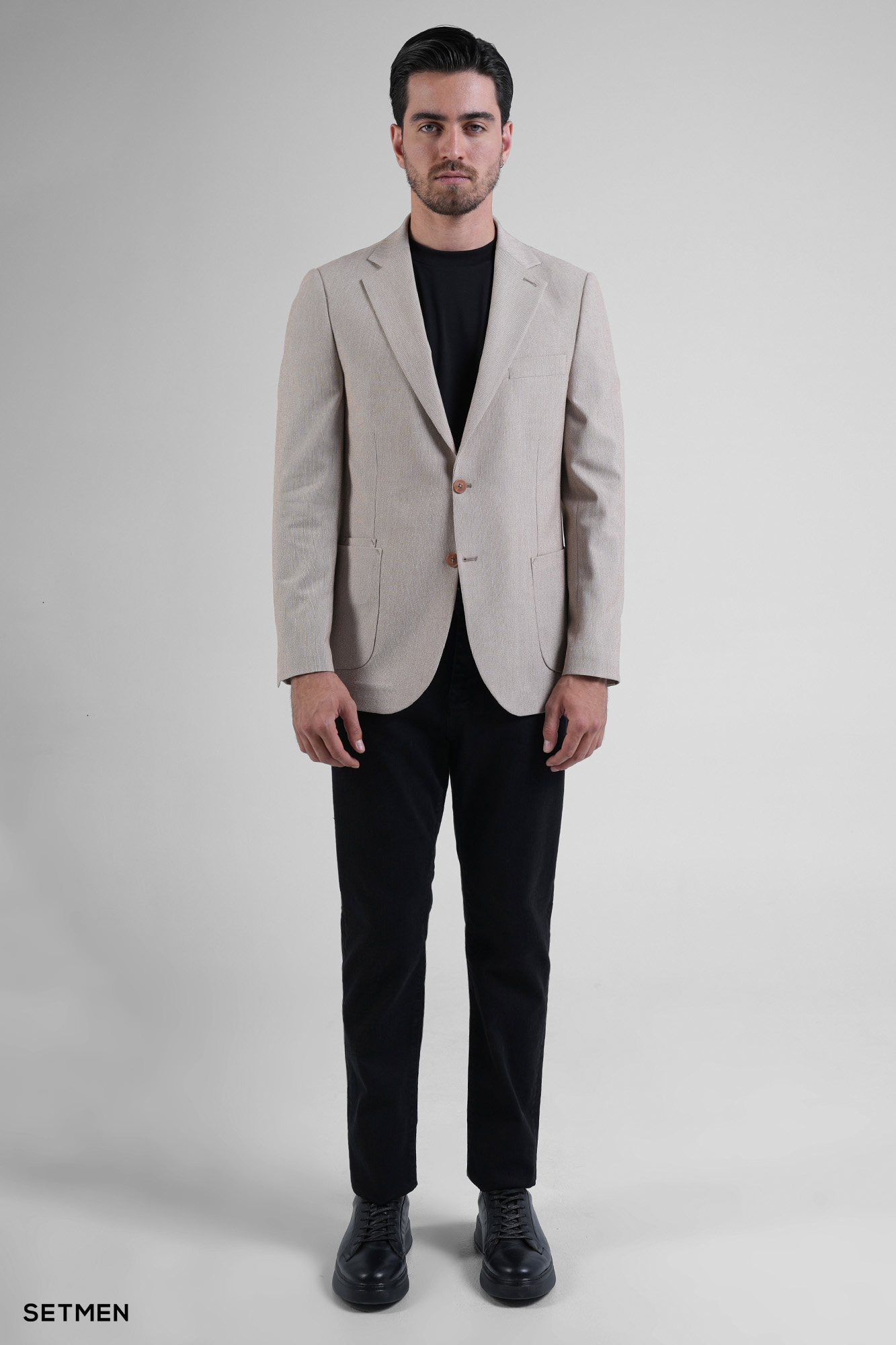 کت تک مردانه دودکمه نیم آستر پارچه GOFRE