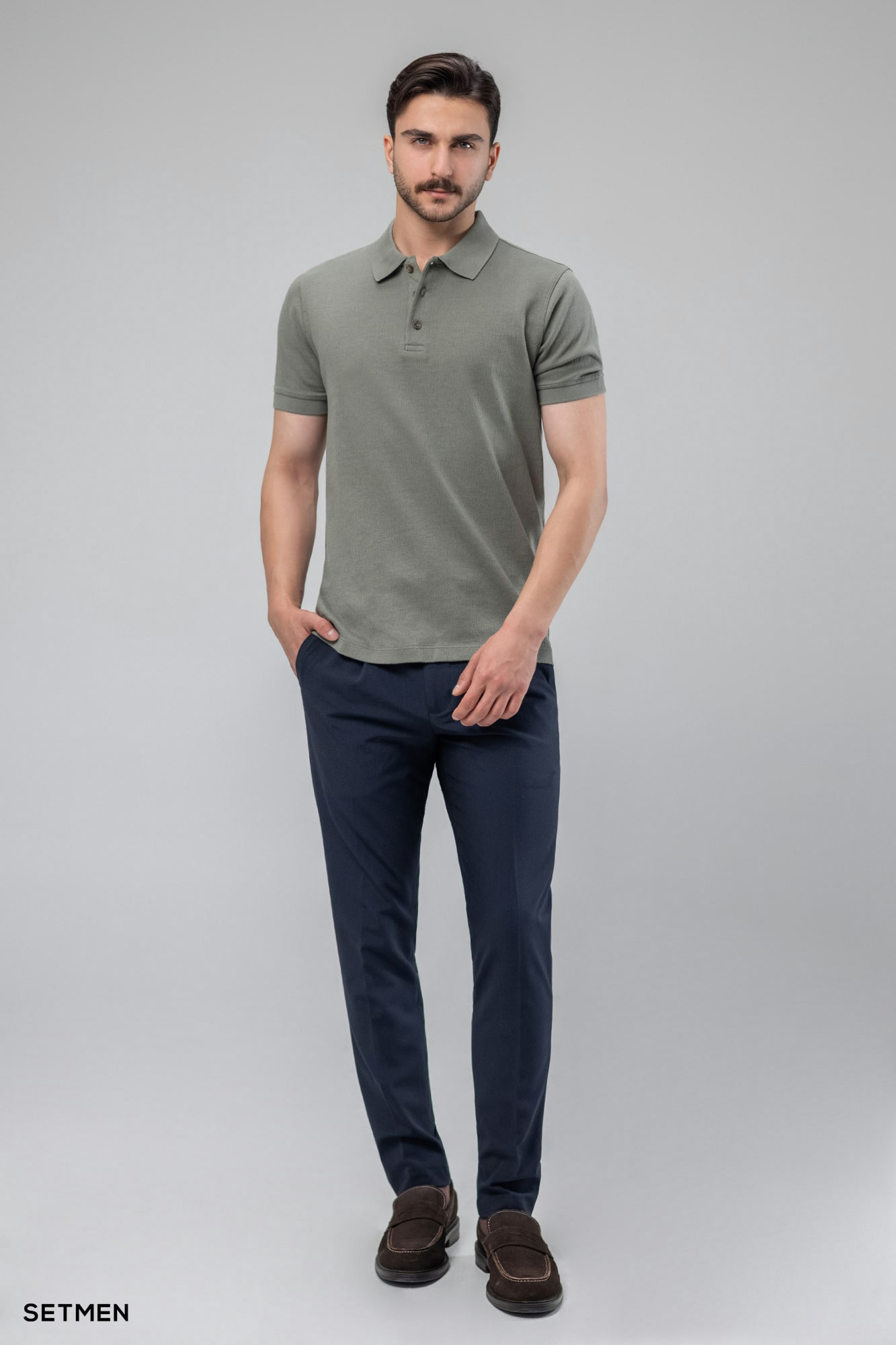 تیشرت یقه دار ژاکارد کلاسیک