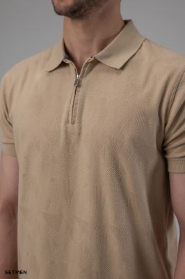 تیشرت یقه دار نیم زیپ ژاکارد اولد مانی