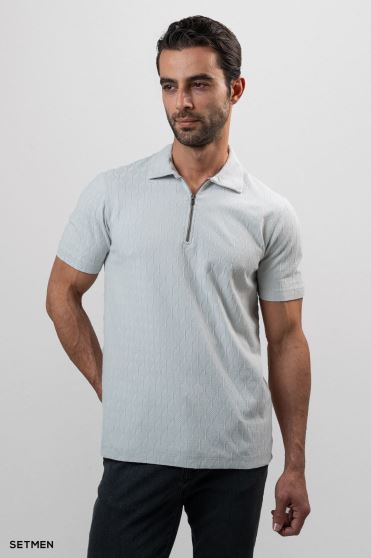 تیشرت یقه نیم زیپ ژاکارد