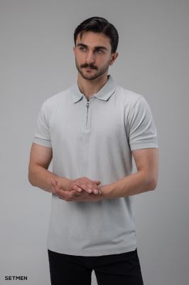 تیشرت یقه دار نیم زیپ ژاکارد اولد مانی