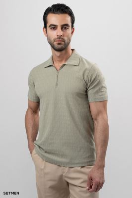 تیشرت یقه نیم زیپ ژاکارد