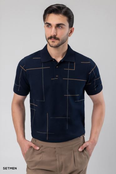 تیشرت جودون سه دکمه طرح دار