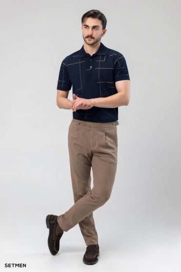 تیشرت جودون سه دکمه طرح دار