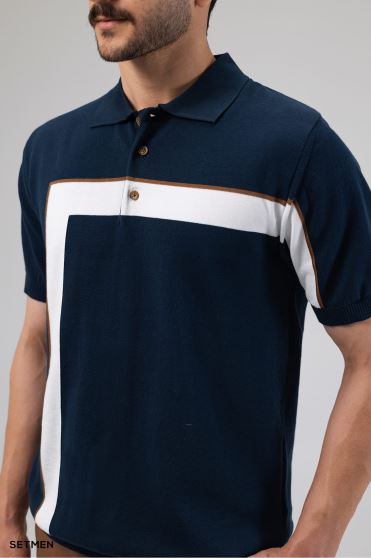 تیشرت یقه سه دکمه بافت اولد مانی