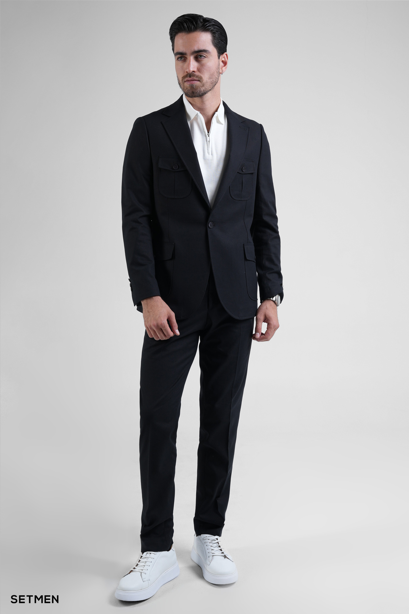 کت تک مردانه نیم آستر لینن سافاری