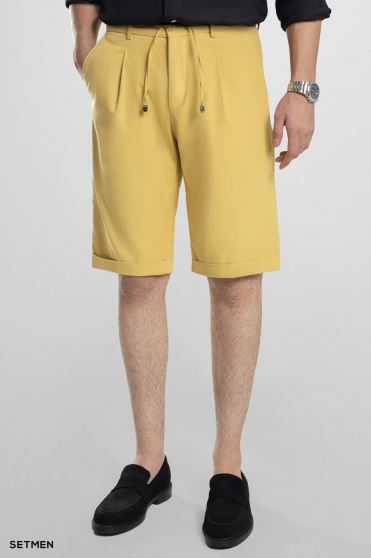 شلوارک لینن پیل دار کمر کش