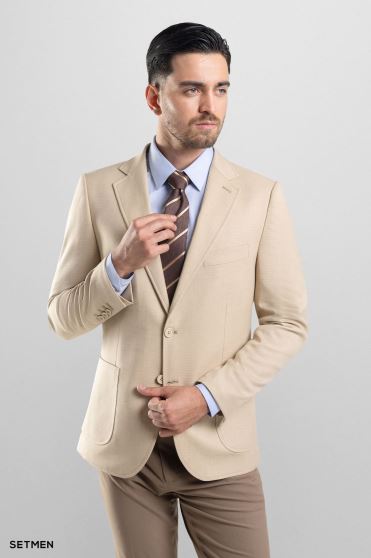 کت تک مردانه یقه انگلیسی نیم آستر دو دکمه