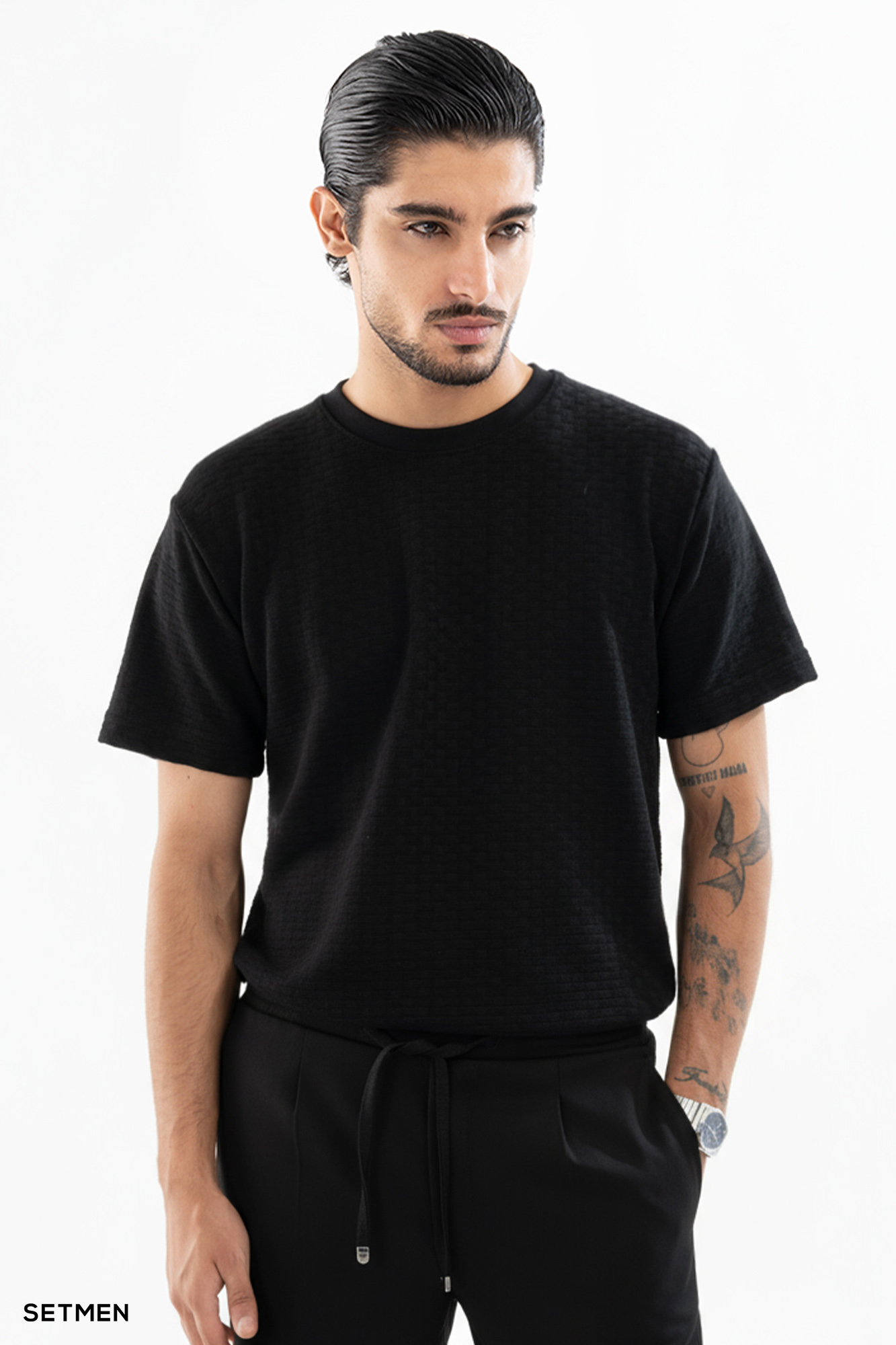 تیشرت مردانه ژاکارد یقه گرد