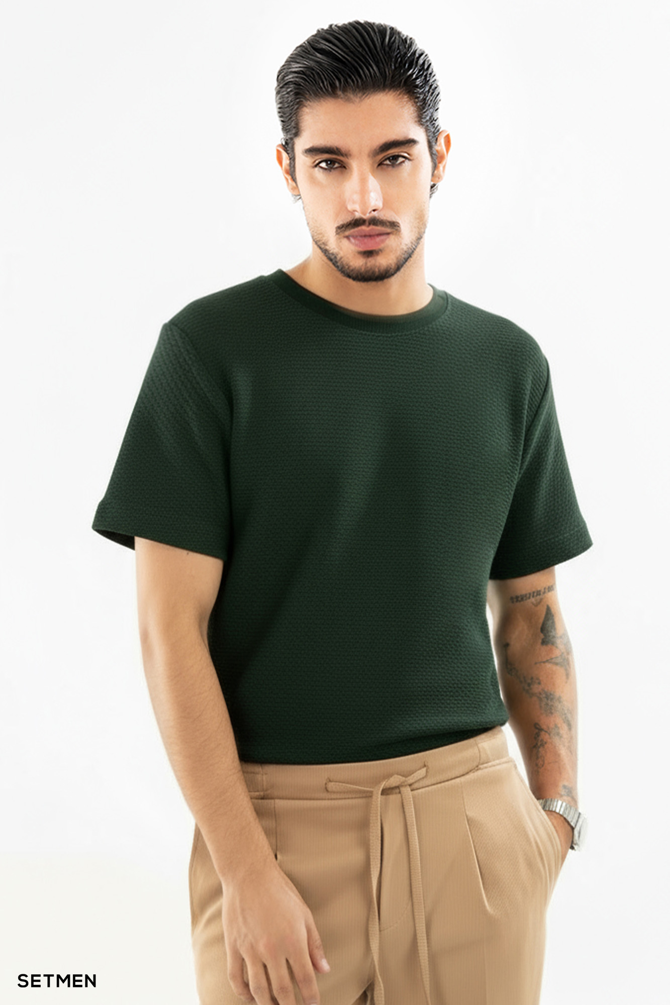 تیشرت مردانه ژاکارد یقه گرد