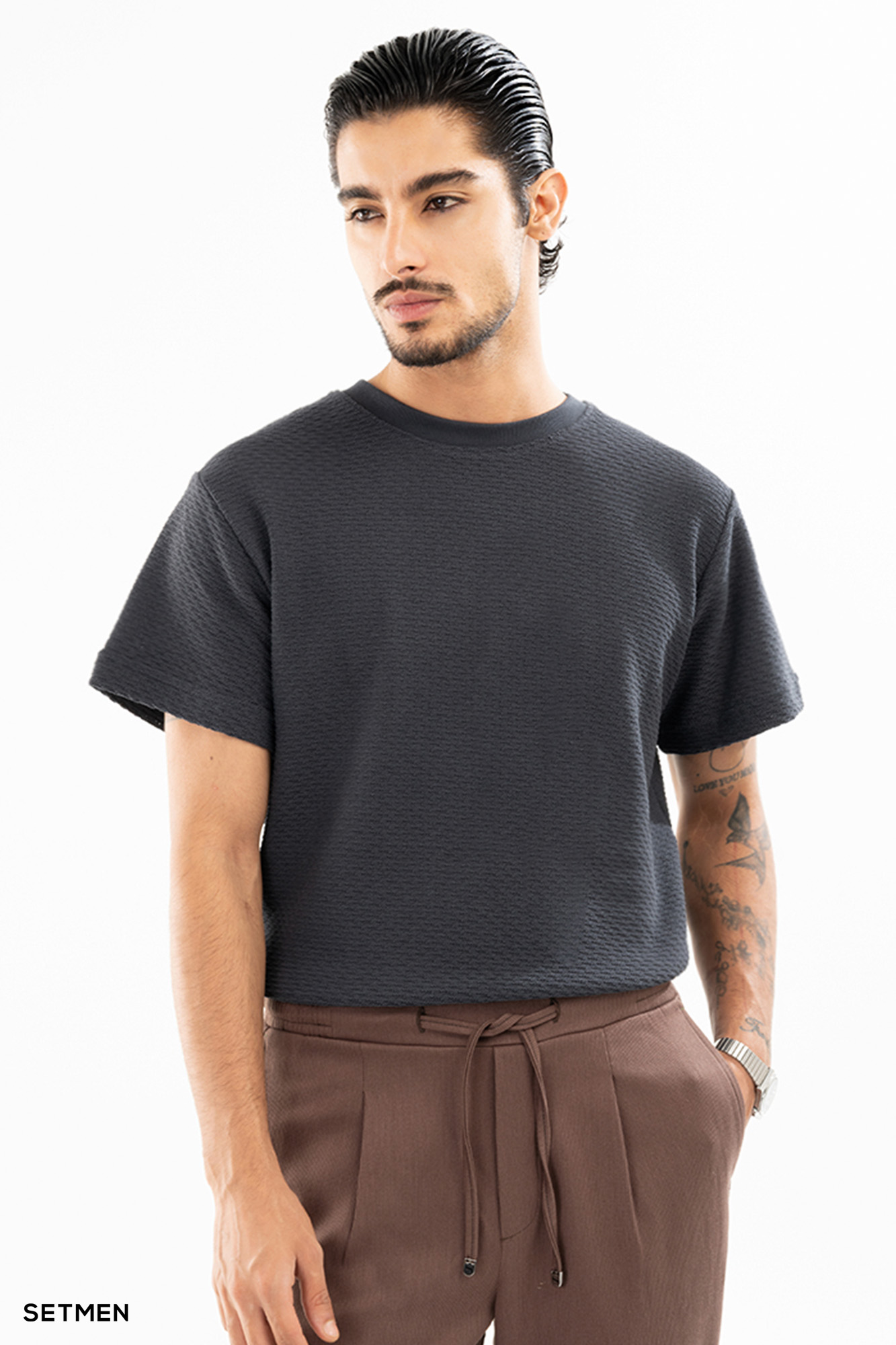 تیشرت مردانه ژاکارد یقه گرد