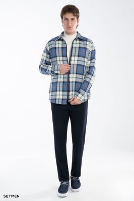 پیراهن مردانه چهارخانه زیپ دار