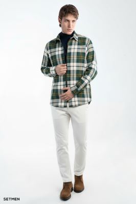 پیراهن مردانه چهارخانه زیپ دار