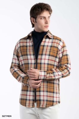 پیراهن مردانه چهارخانه زیپ دار