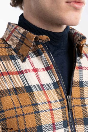 پیراهن مردانه چهارخانه زیپ دار