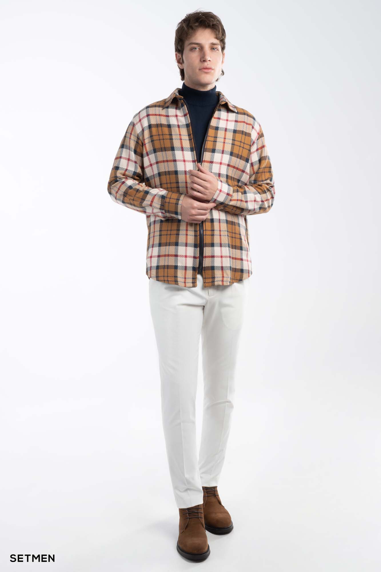 پیراهن مردانه چهارخانه زیپ دار