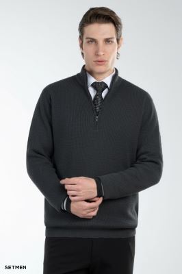 بافت مردانه نیم زیپ یقه ایستاده کلاسیک