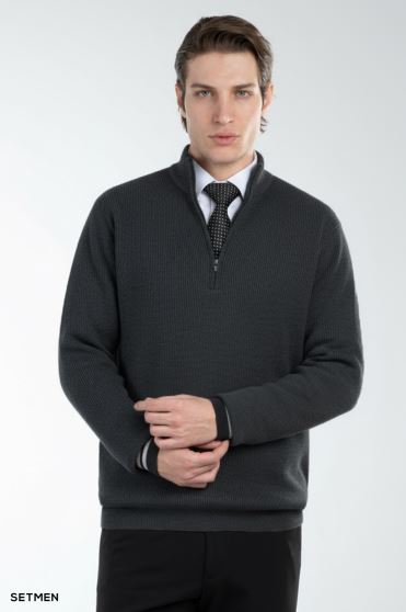 بافت مردانه نیم زیپ یقه ایستاده کلاسیک
